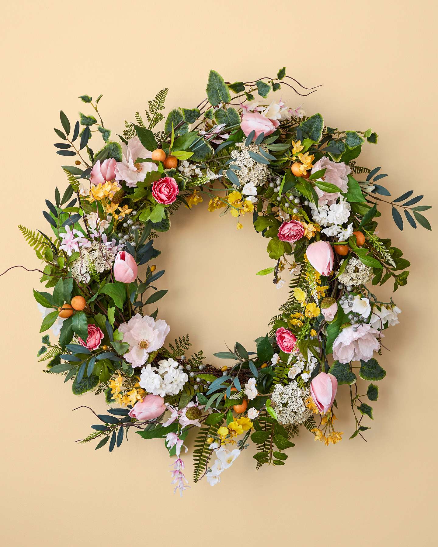 Balsam Hill Spring in Bloom Wreath in a Cozy Living Space