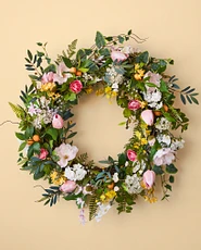 Spring wreath on a yellow background