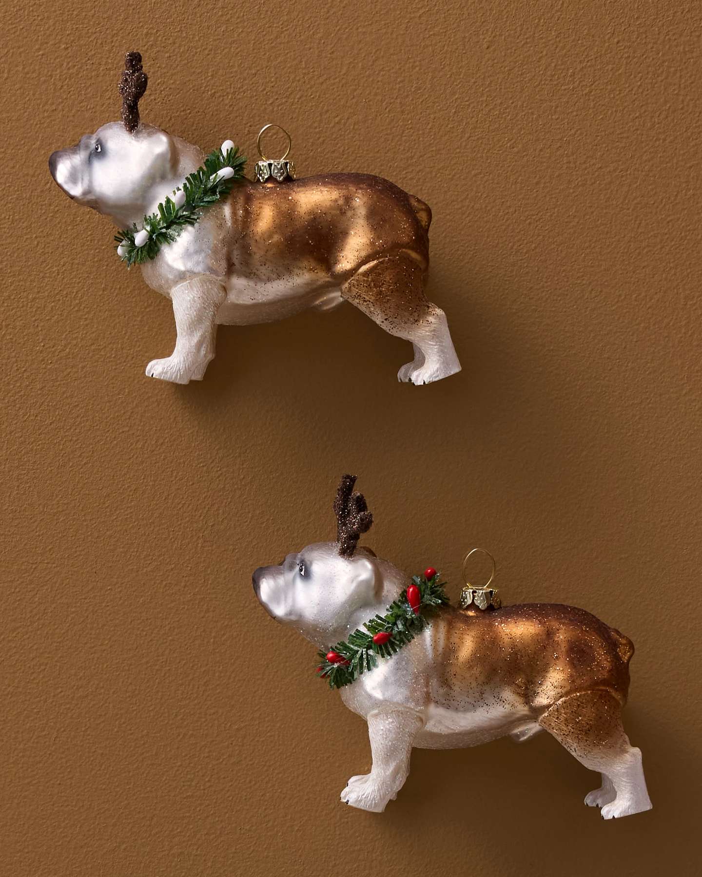 Christmas Bulldog Glass Ornaments, Set of 3