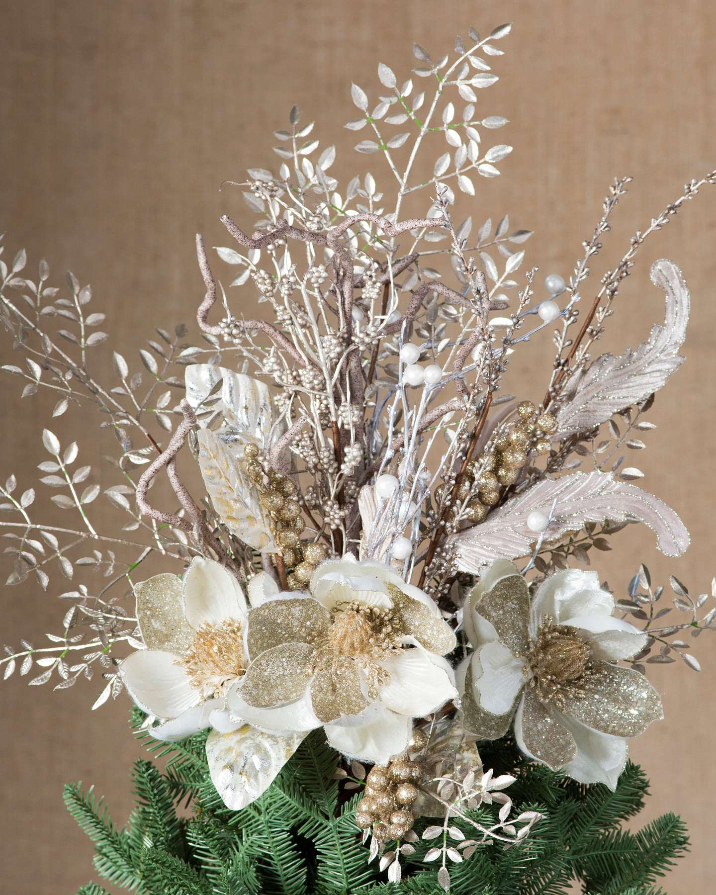 Balsam Hill Metallic Magnolia Christmas Bouquet Artificial Christmas Tree Topper