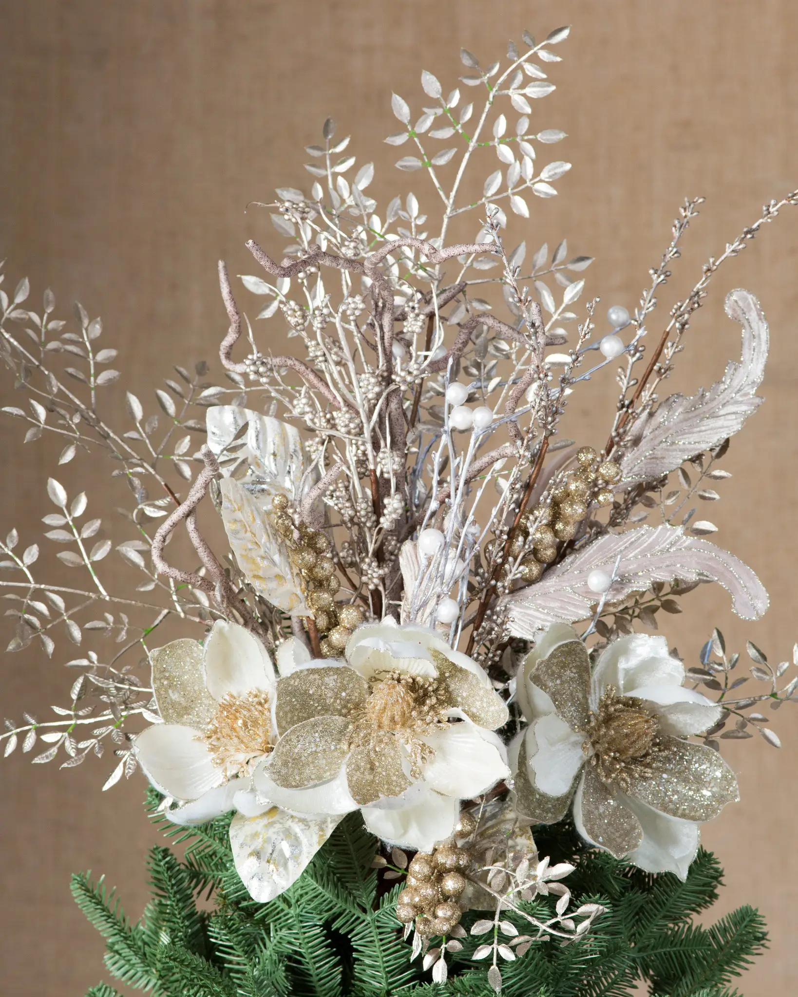White and Choose Secondary Color 10" Bouquet with Silver Accents Artificial 