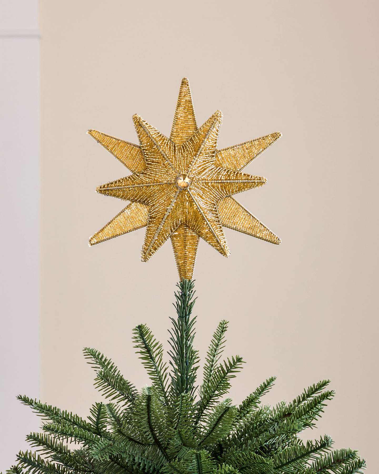 10" Gold Beaded Starburst Tree Topper