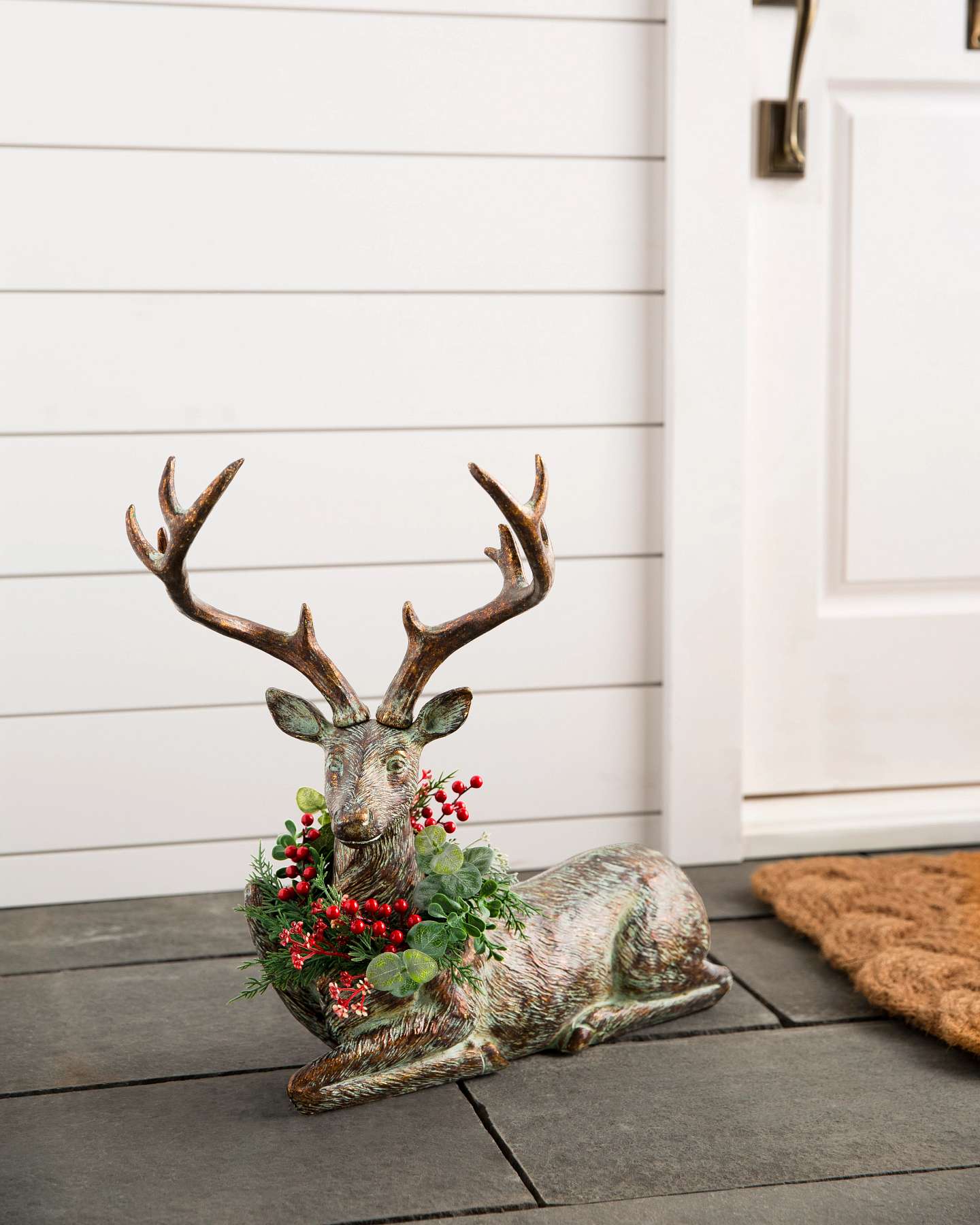 Balsam Hill Festive Antiqued Sitting Deer Display