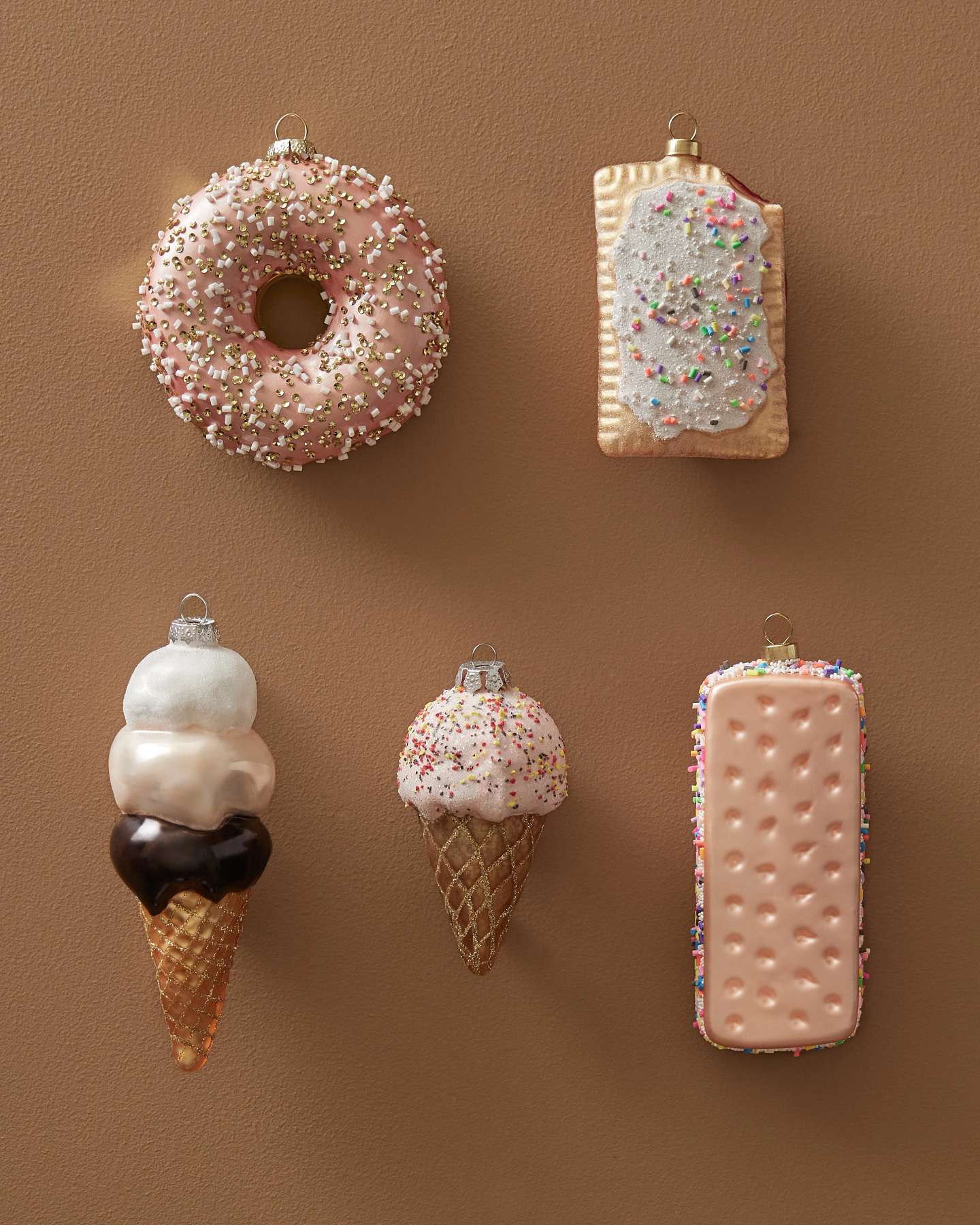 Novelty Sweet Treats Glass Baubles, Set of 5