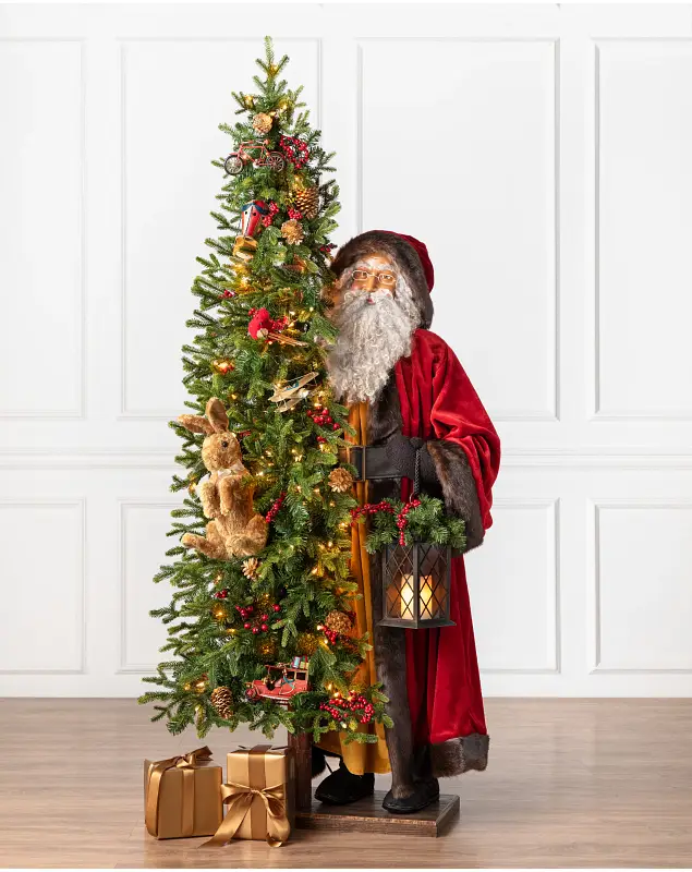 Holiday Adventure Black Life Size Santa with Black Trim by Balsam Hill
