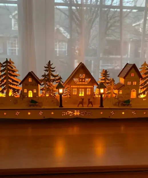 Wooden Christmas Mantel Village Decoration | Balsam Hill wooden-christmas-mantel-village-decoration-balsam-hill