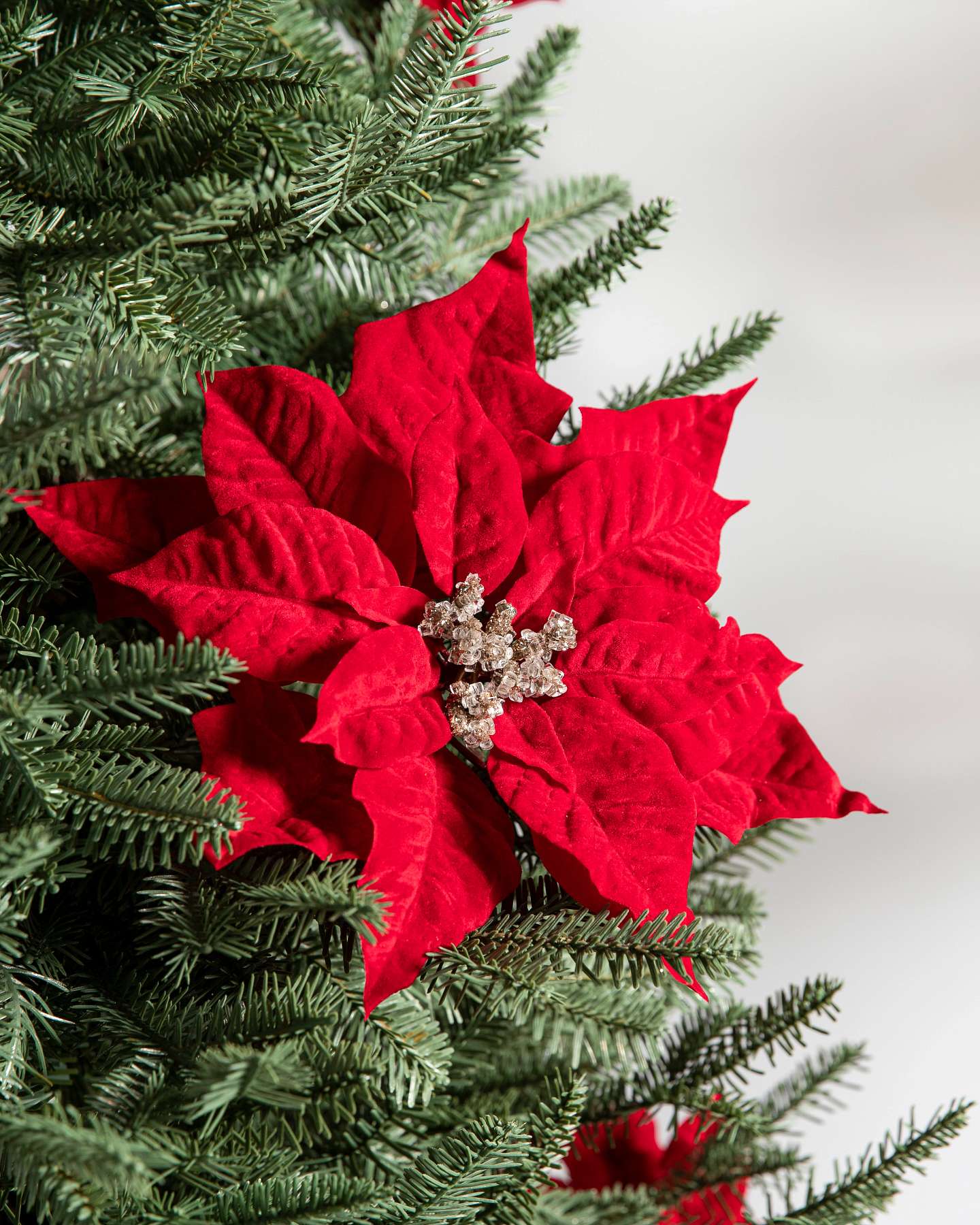Décorations sur tige de poinsettias rouges classiques, ensemble de 12