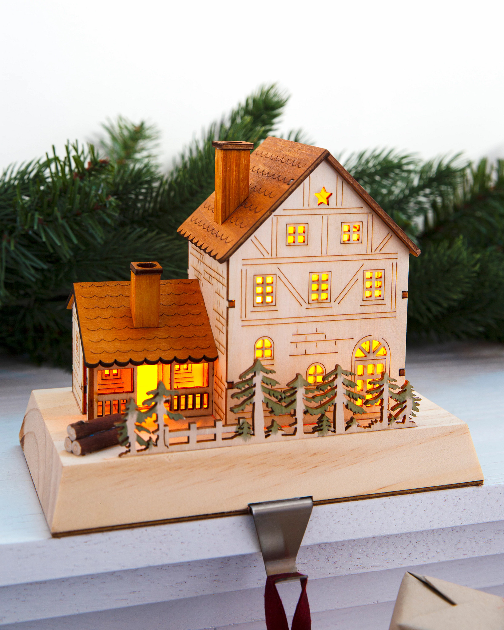 Wooden Alpine Village Christmas Stocking Holders