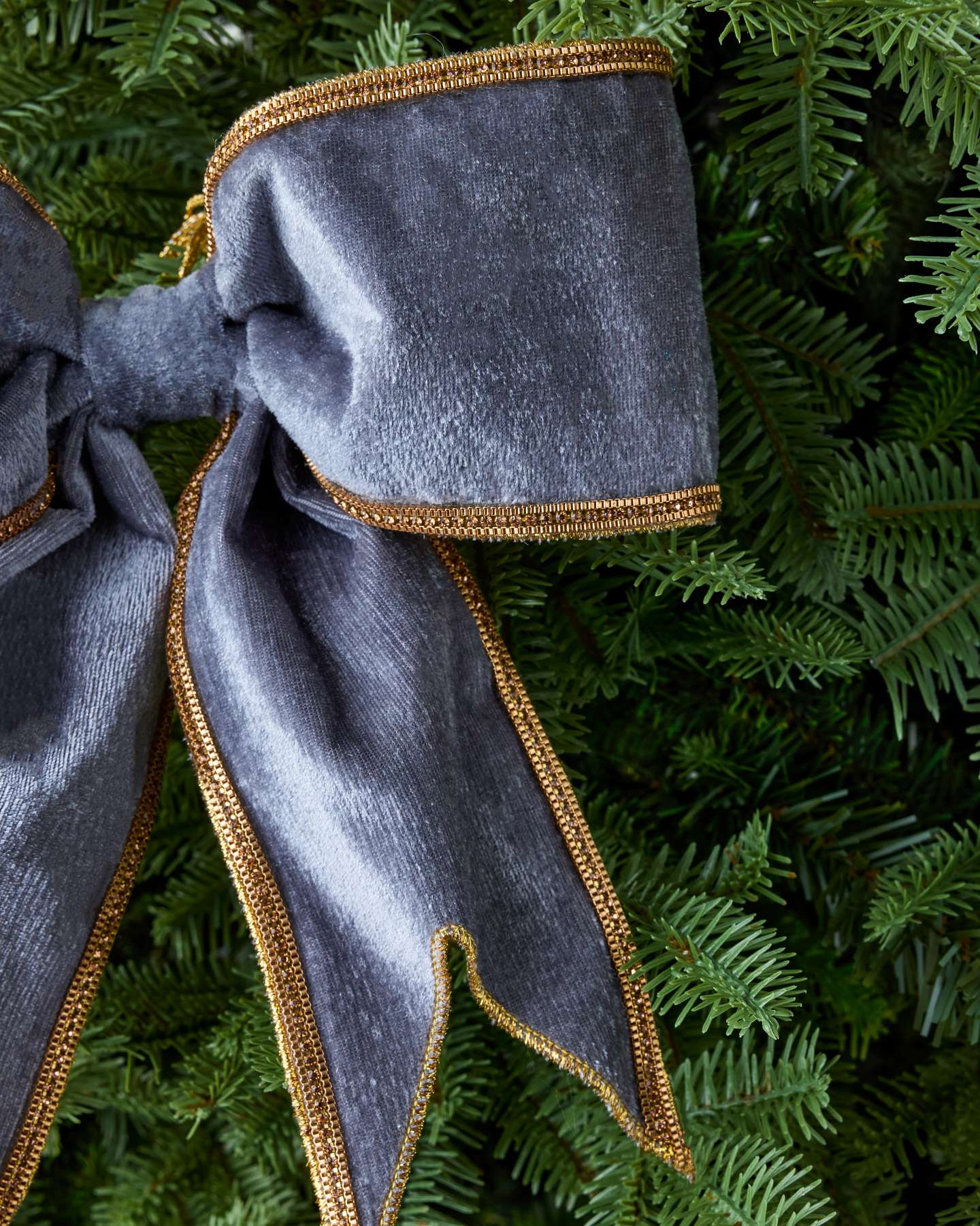 Gray Velvet Gold-Edged Pre-Tied Bow