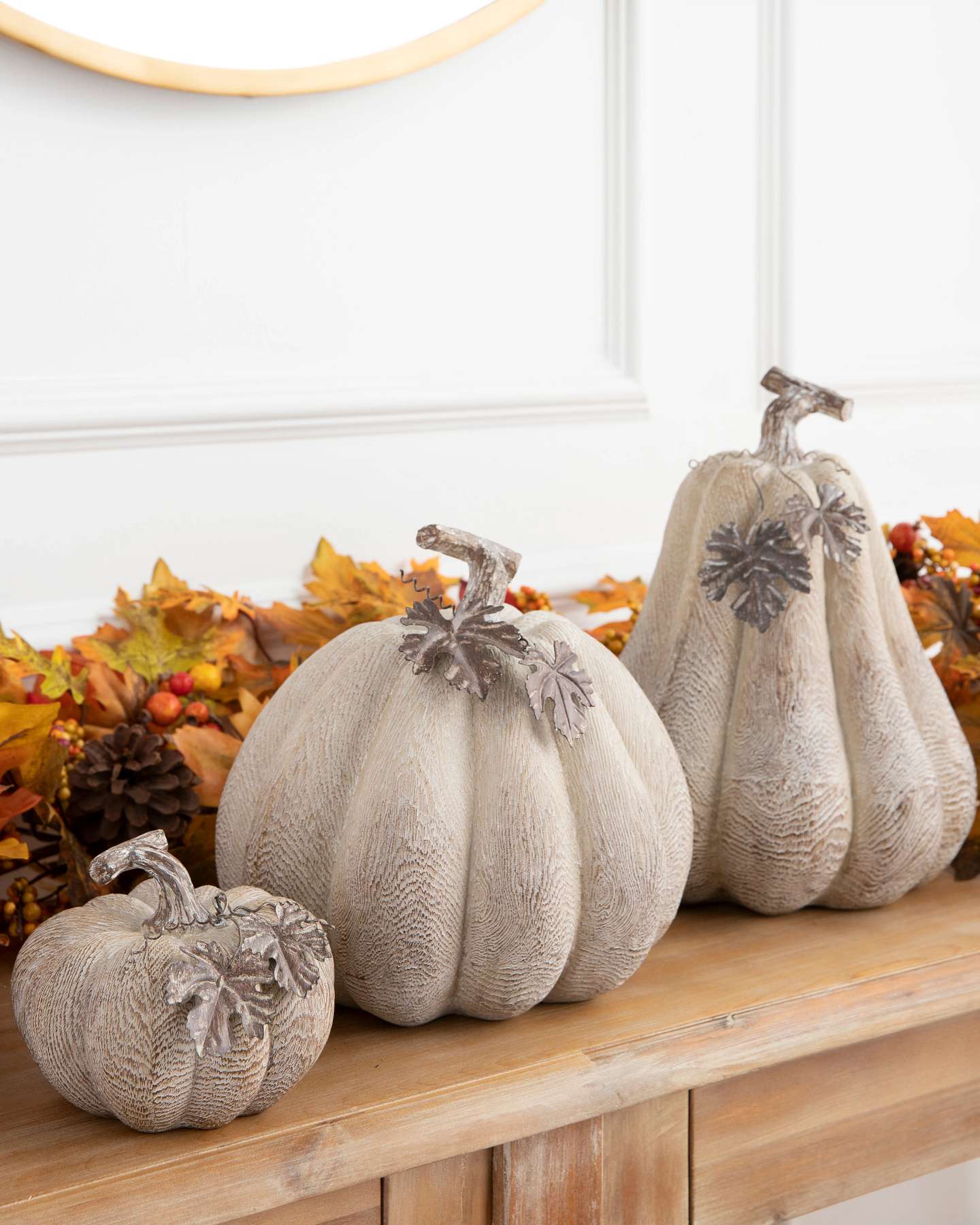 Balsam Hill Faux Wood Pumpkin Set of 3 Closeup
