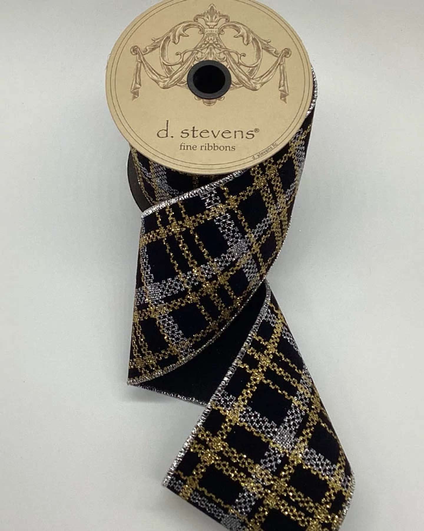 4" x 10yds Black Velvet Glitter Plaid Christmas Ribbon