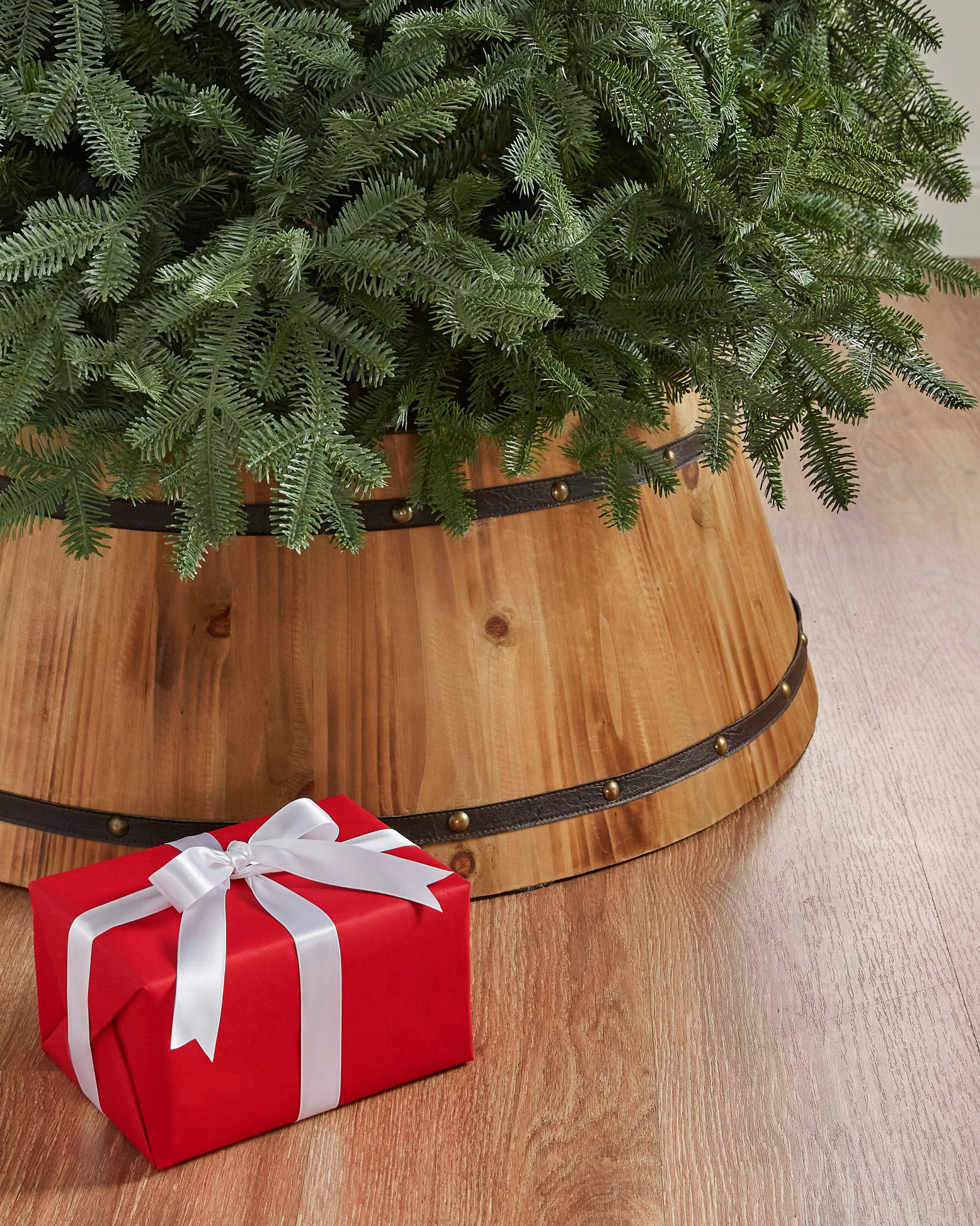 Wooden Barrel Christmas Tree Collars Balsam Hill