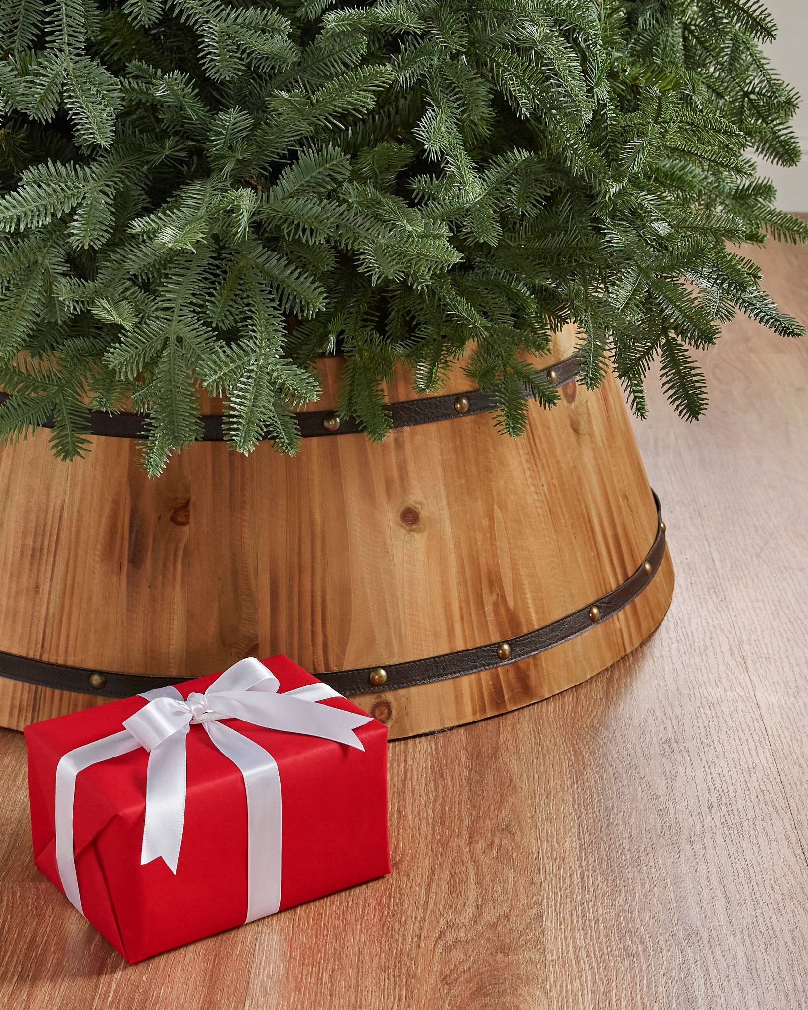 Wooden Barrel Christmas Tree Collars Balsam Hill