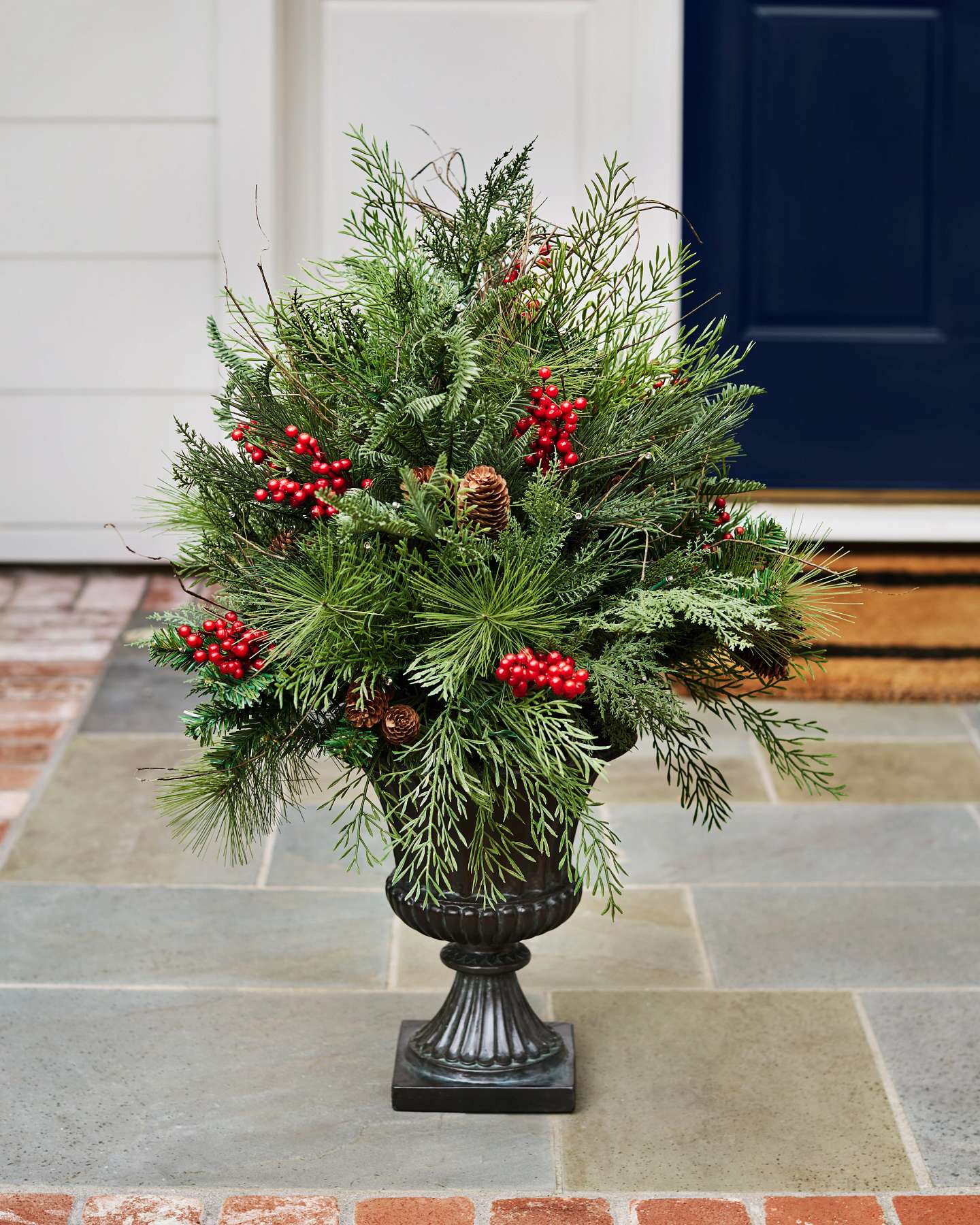 Arrangement en pot de pin avec baies rouges pour l'extérieur