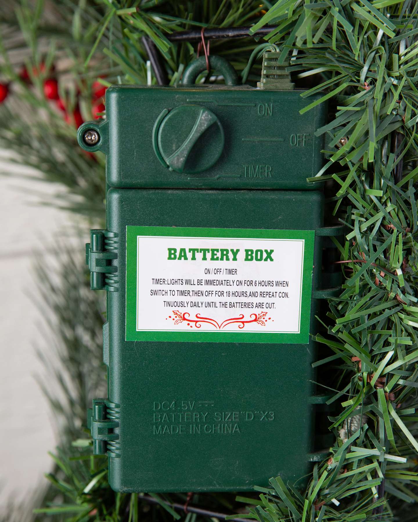 Outdoor Red Berry Pine Foliage by Balsam Hill Battery Box Special Feature