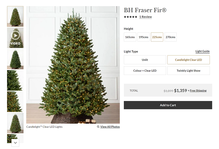 Screenshot of Christmas tree product page
