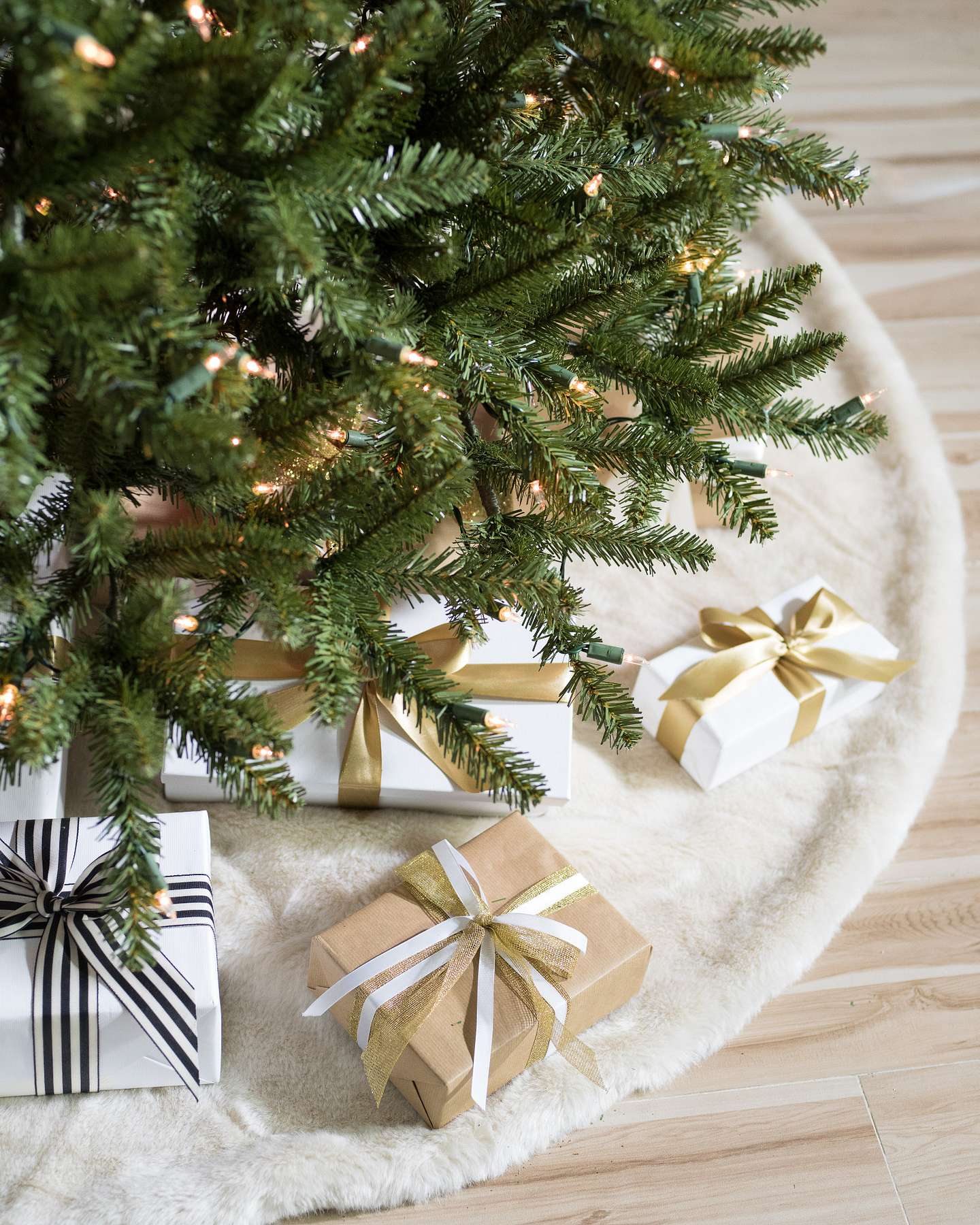 Balsam Hill Berkshire Mountain Fir Artificial Christmas Tree Lifestyle Display with Tree Skirt