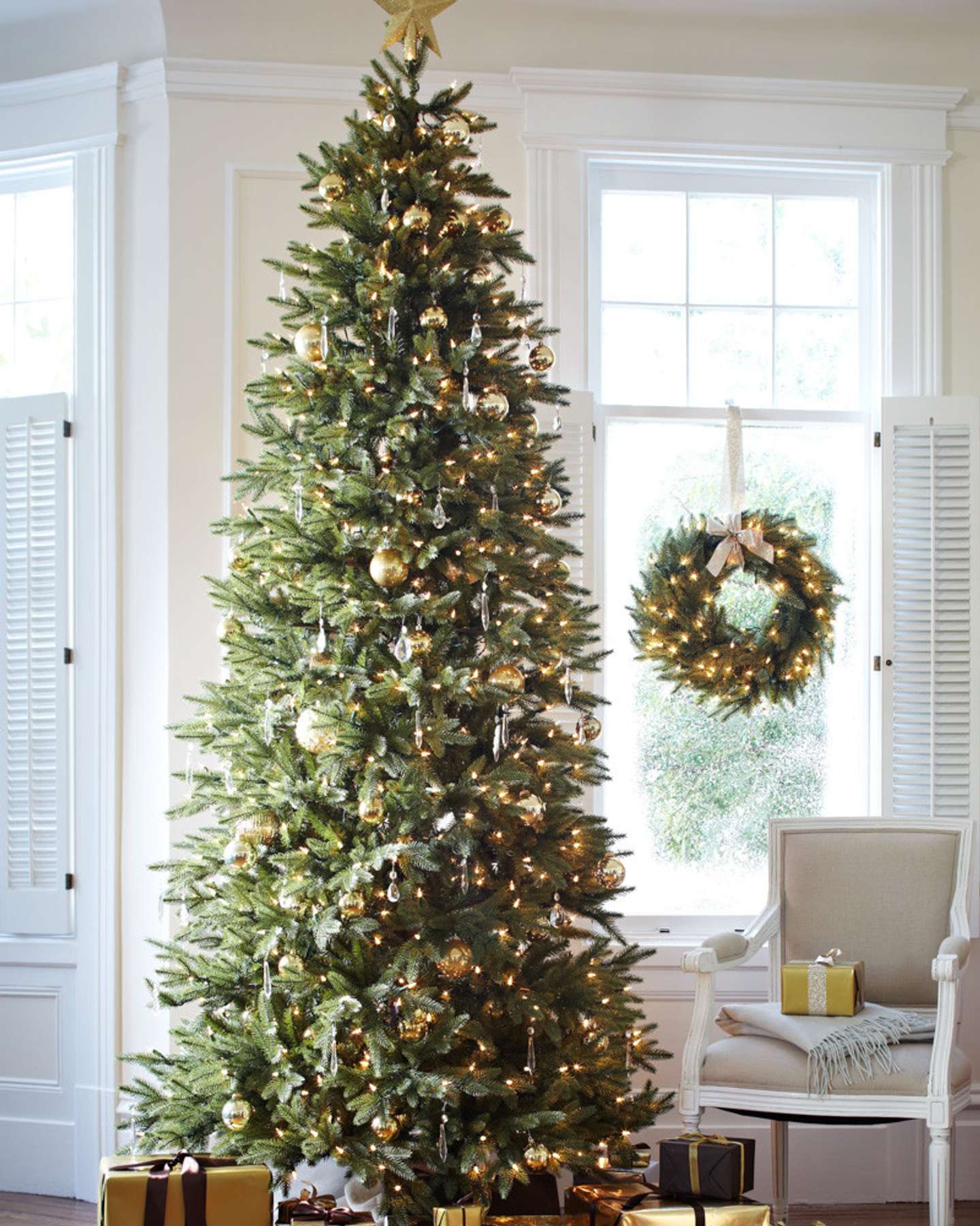 Balsam Hill Silverado Slim Flip Artificial Christmas Tree in a Holiday Display