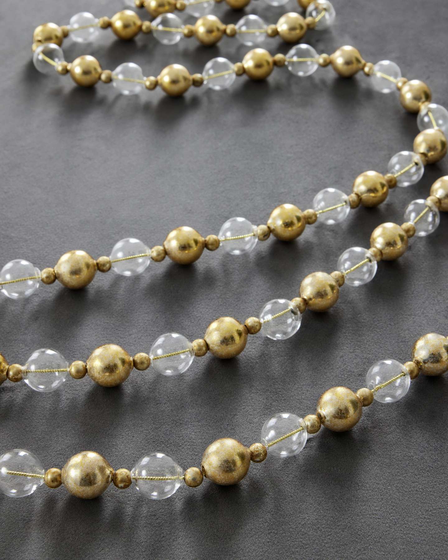 Balsam Hill Crystal and Gold Beaded Artificial Christmas Tree Garland Set of 3 Closeup