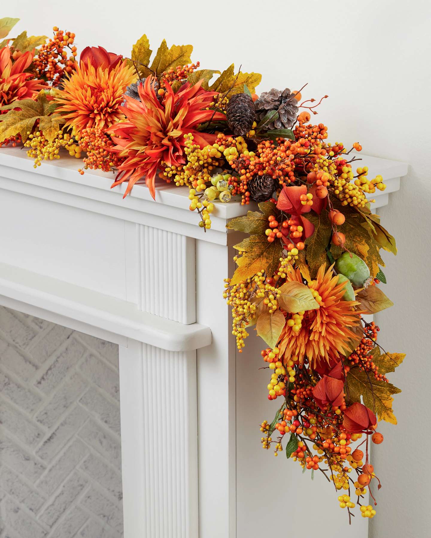 Balsam Hill 6-Foot Fall Berries & Blossoms Garland Fireplace Display