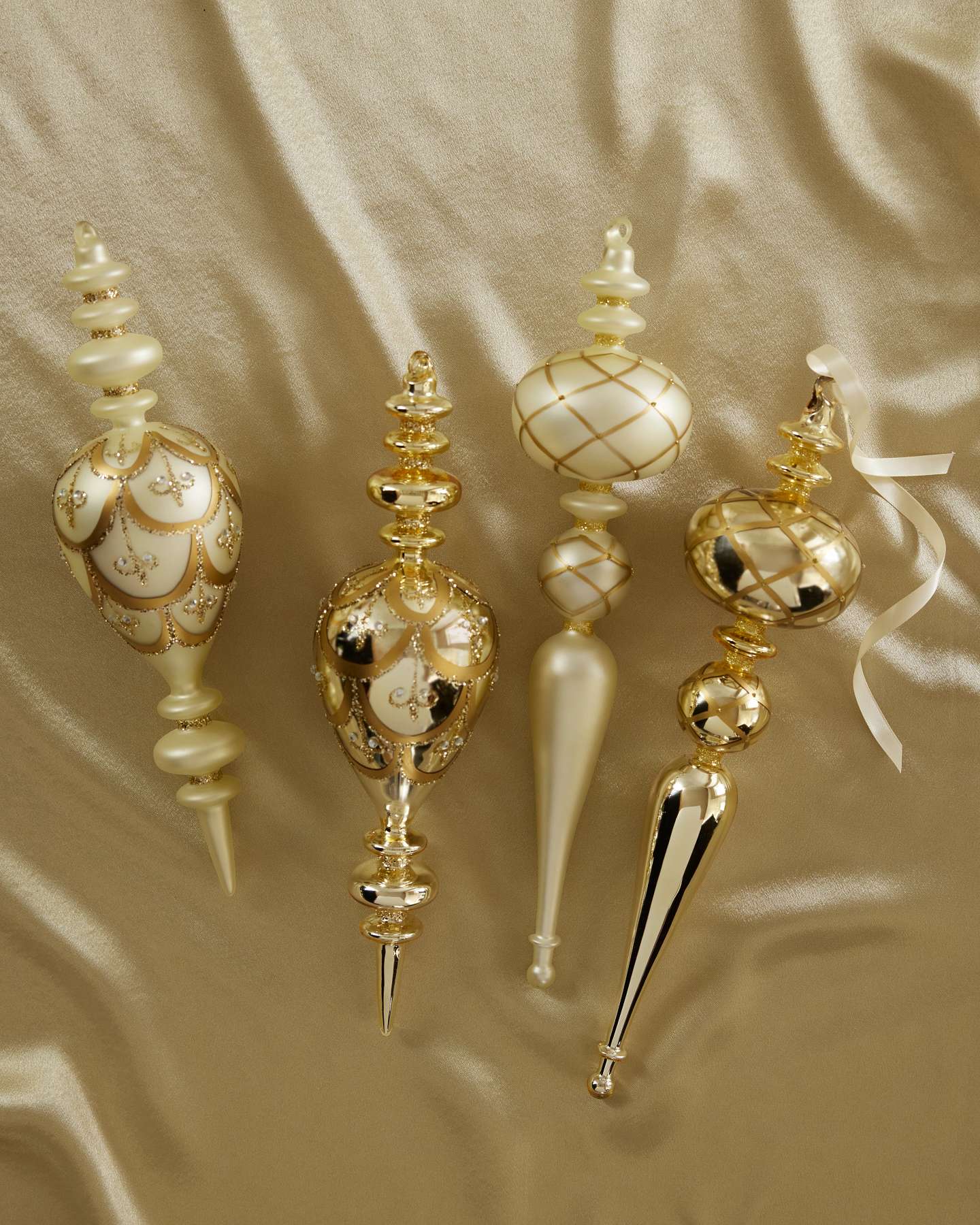 Gold Gilded Glory Glass Finial Ornament Set