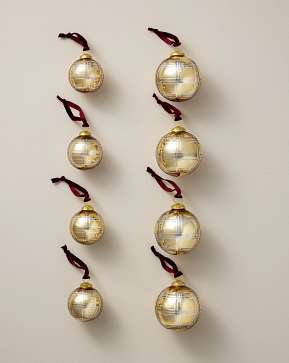 Gold Plaid Glass Ornament Set Gold Plaid Glass Ornament Set
