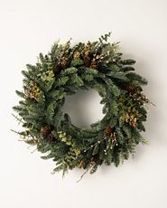Rustic Christmas wreath with pinecones and LED lights