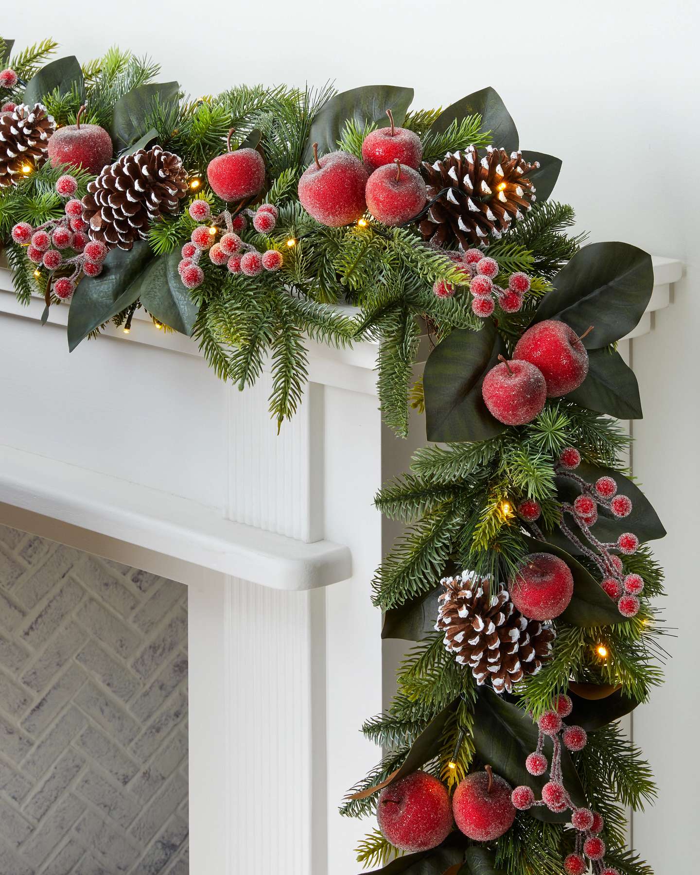 Balsam Hill 10-Feet Holiday Sugared Apple Harvest Artificial Christmas Garland with LED Lights