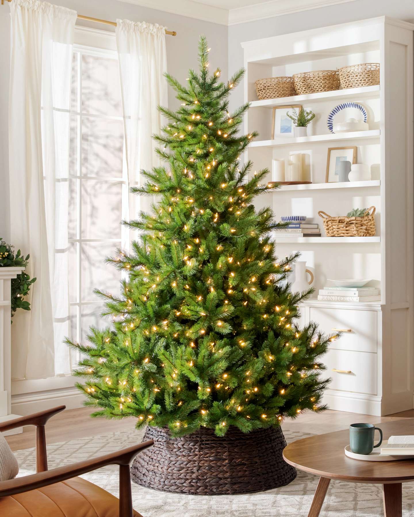 Balsam Hill Classic Nordmann Fir Artificial Christmas Tree Lifestyle Room Display