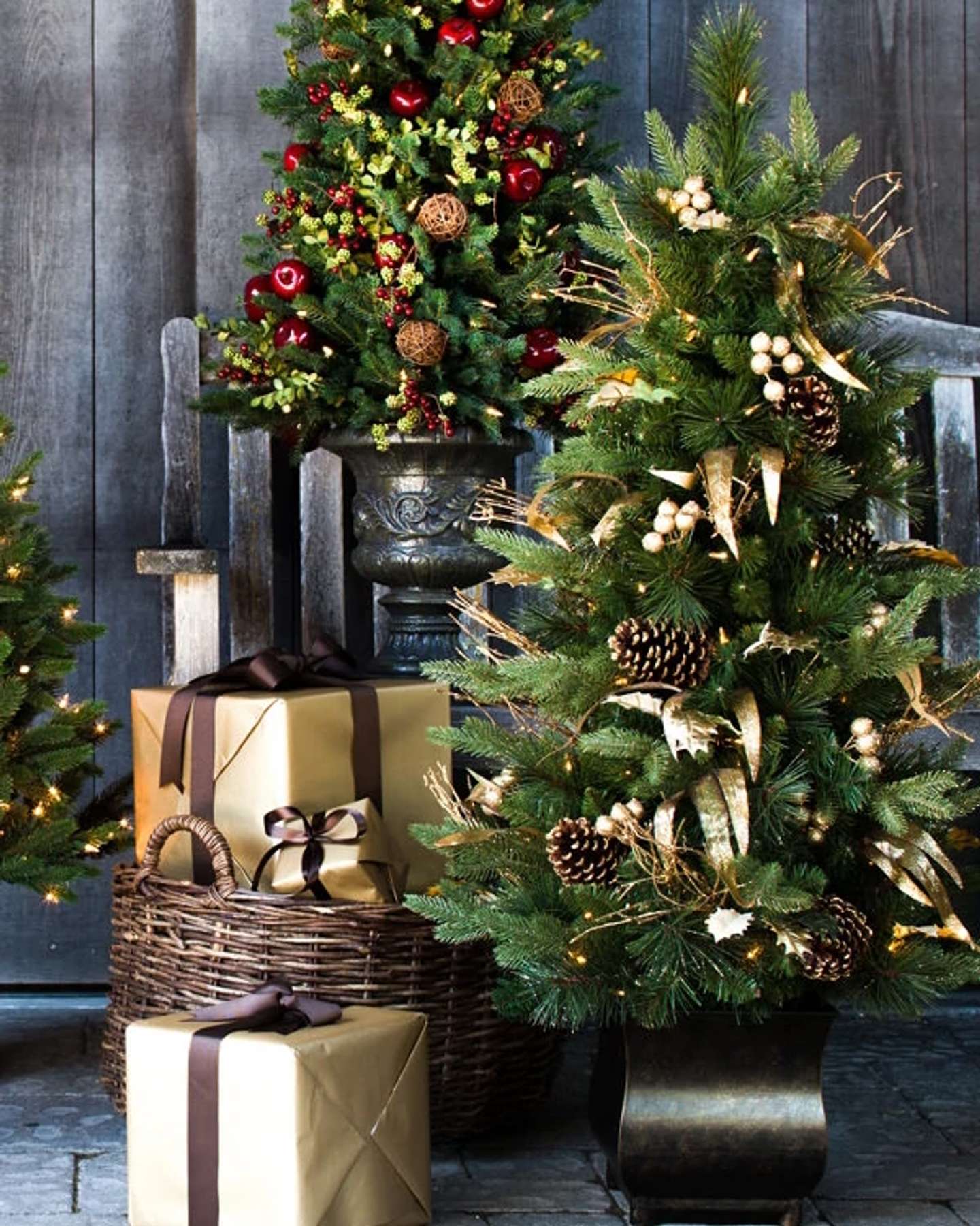 Balsam Hill Coloma Golden Pine Potted Artificial Christmas Tree Lifestyle Outdoor Display