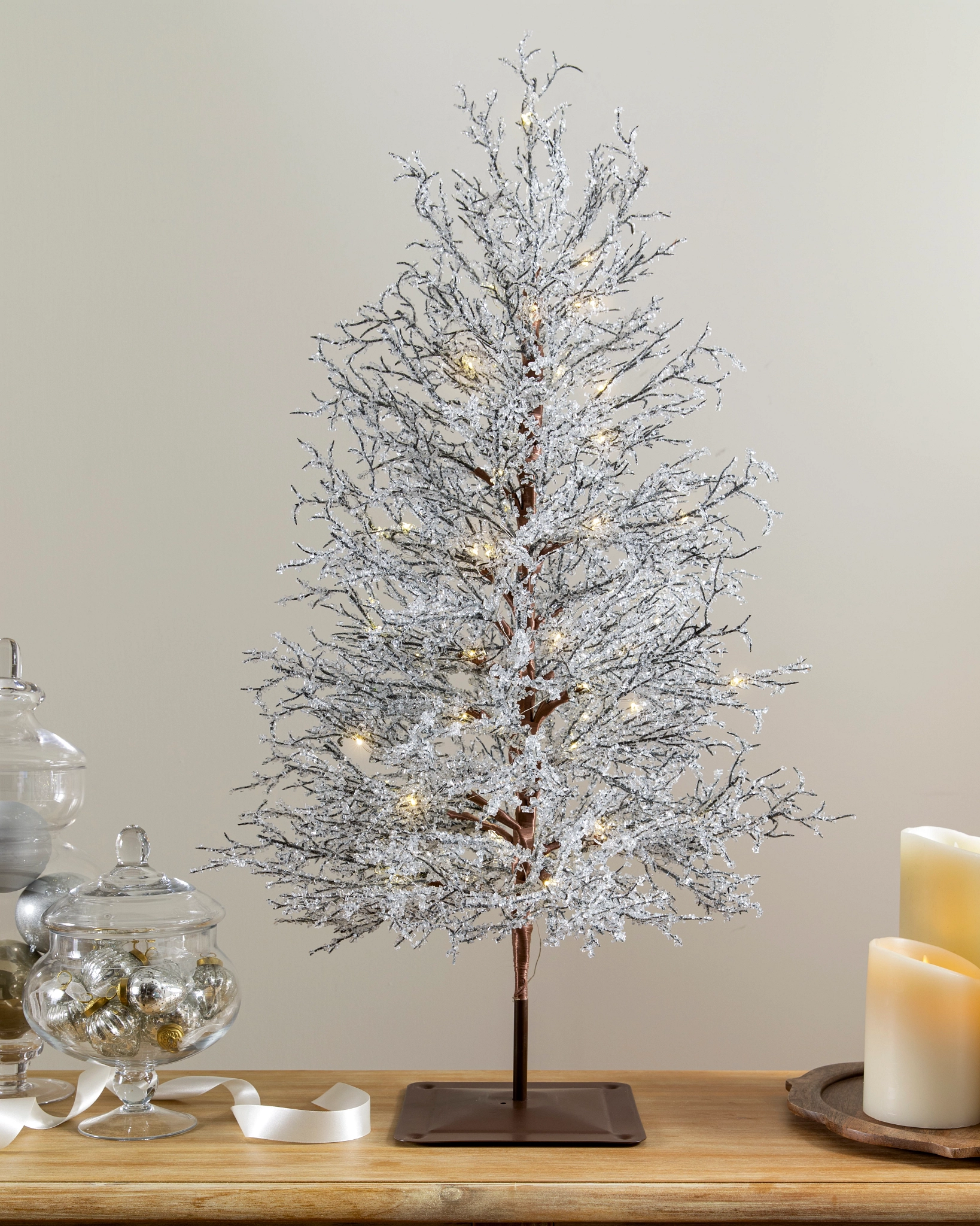 Lit Icy Crystal Artificial Branch Tabletop Tree Balsam Hill