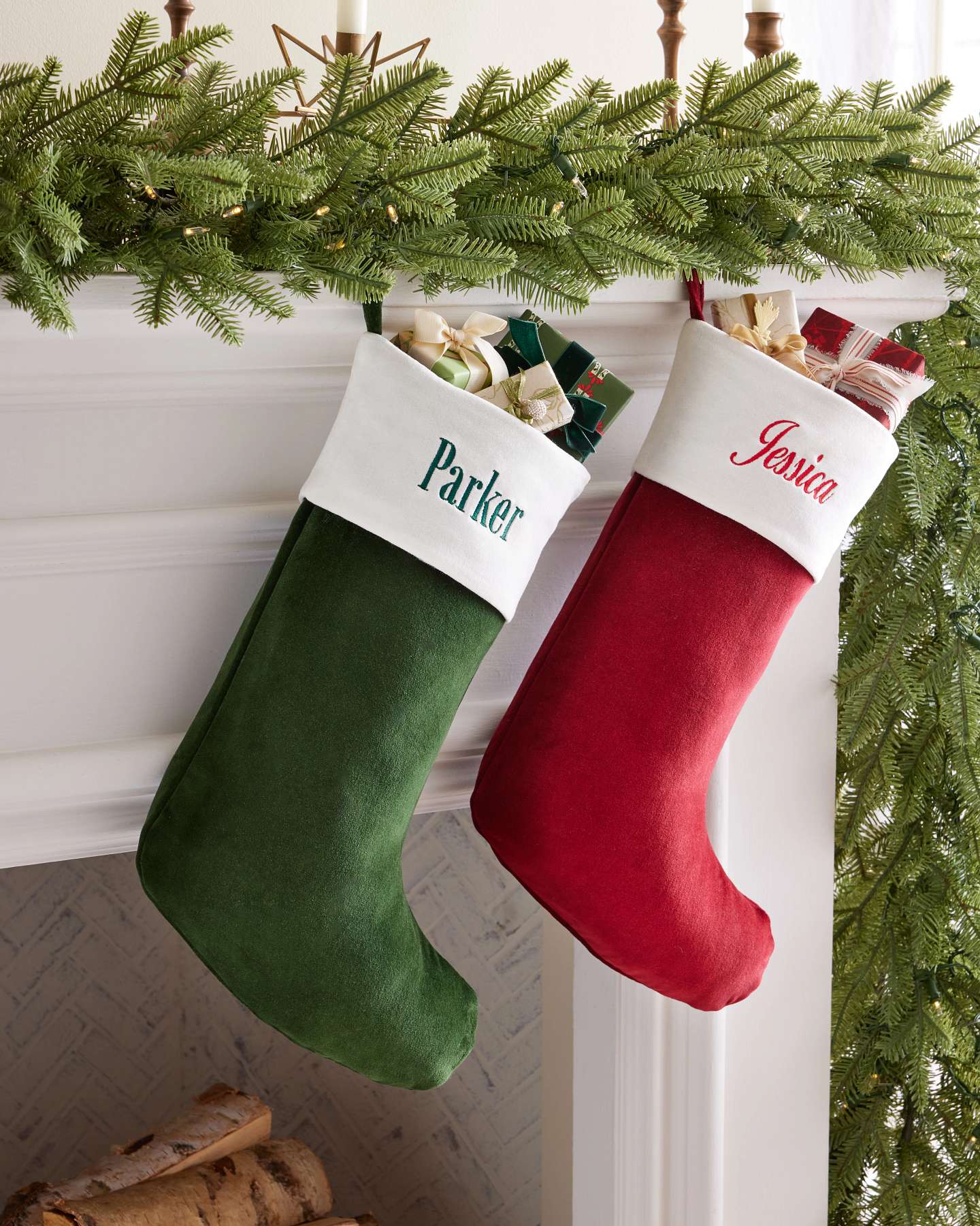 Green & White Velvet Christmas Stocking