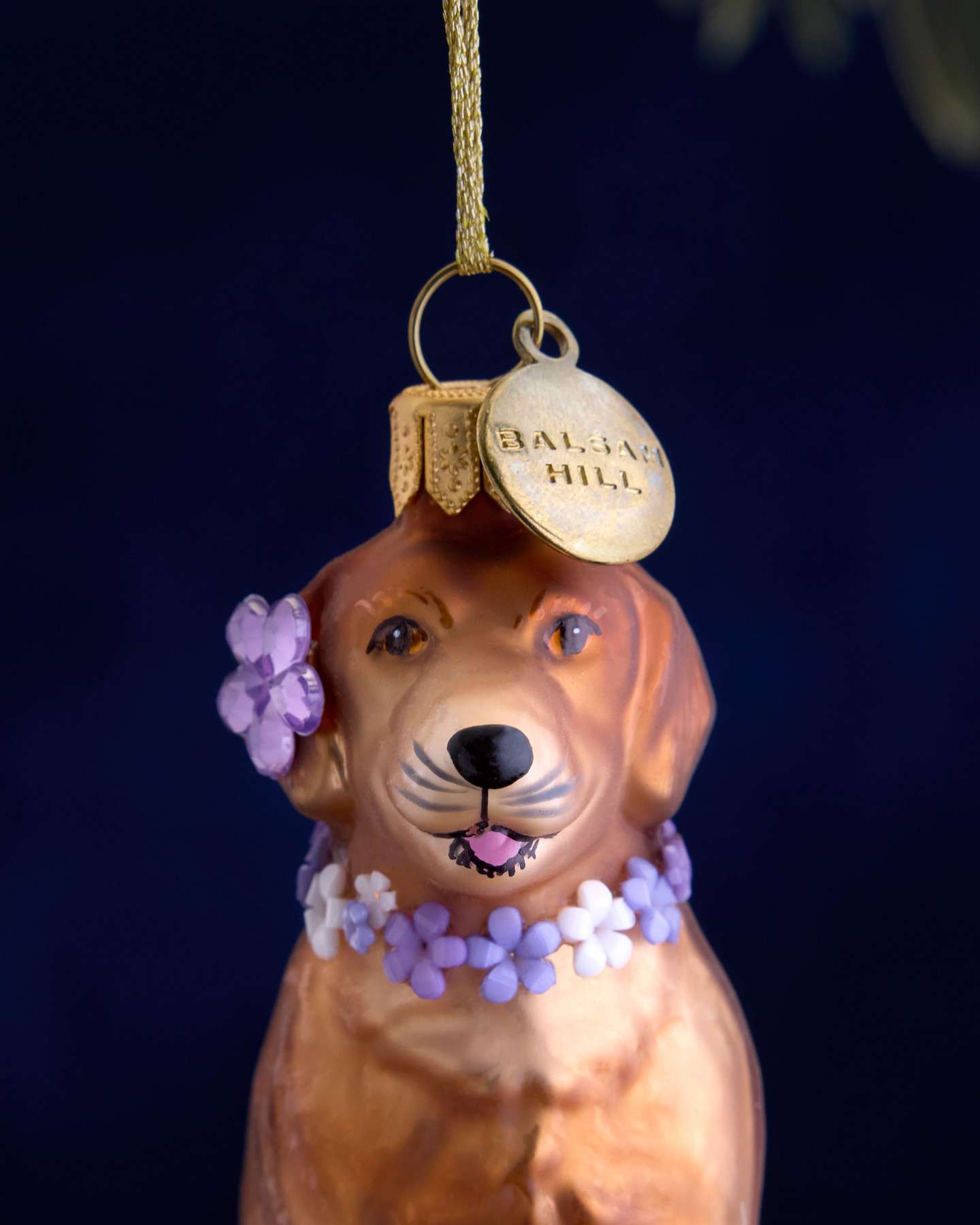 Balsam Hill Studio Retriever with Purple Flowers Ornament