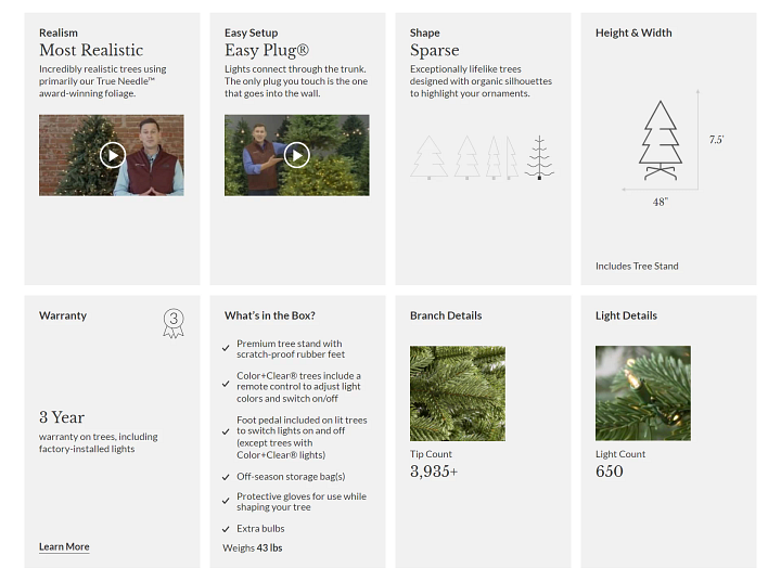 Screenshot of Christmas tree product page
