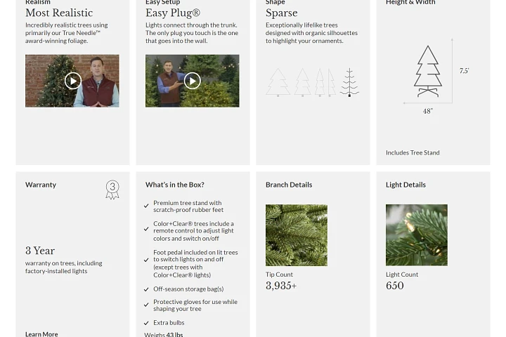 Screenshot of a Balsam Hill page showing product details