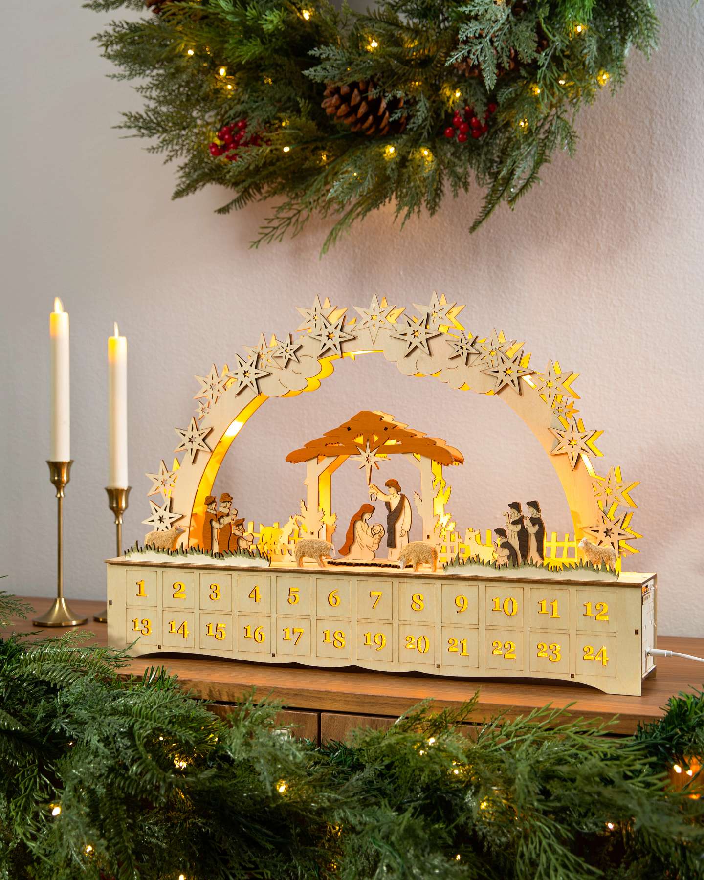 Balsam Hill Lit Wooden Holy Night Nativity Advent Display