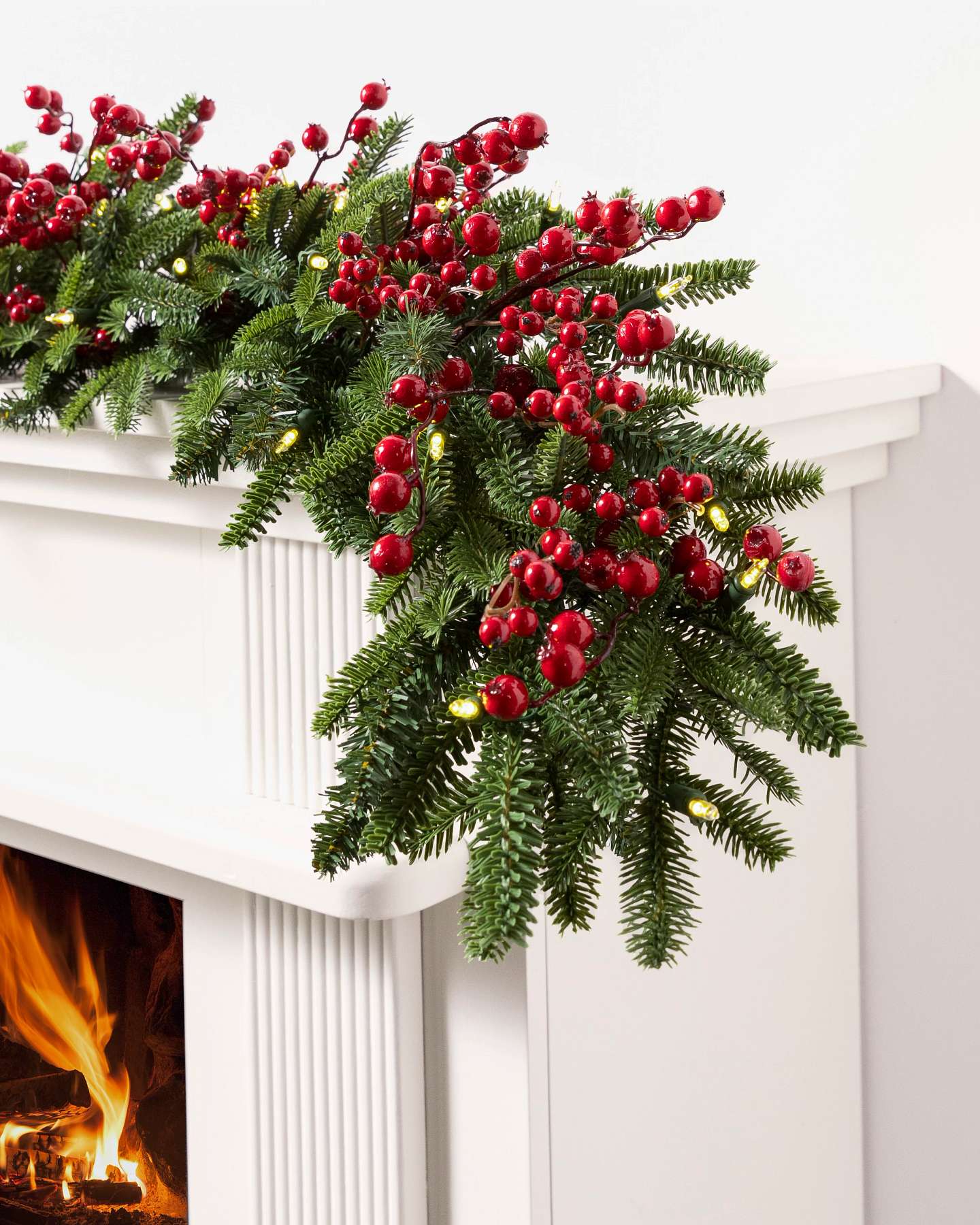 Balsam Hill Red Berry Fraser Fir Artificial Christmas Garland 6-Foot LED Clear Showcase
