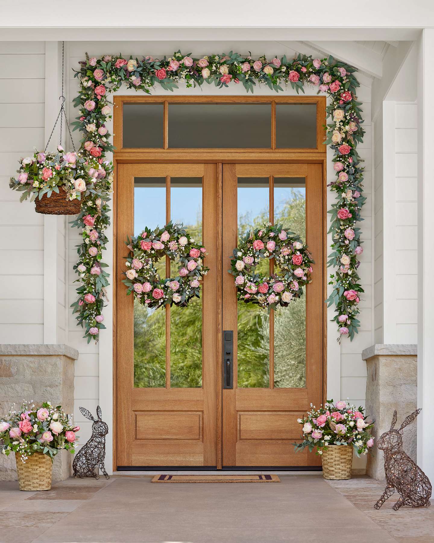 Balsam Hill Outdoor Provence Rose Artificial Spring Foliage Lifestyle Display