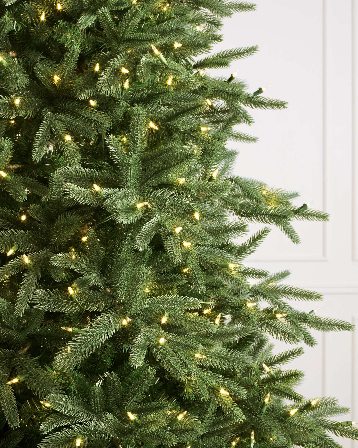 Balsam Hill Saratoga Spruce LED Clear Artificial Christmas Tree Closeup