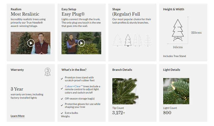 Screenshot of Christmas tree product page