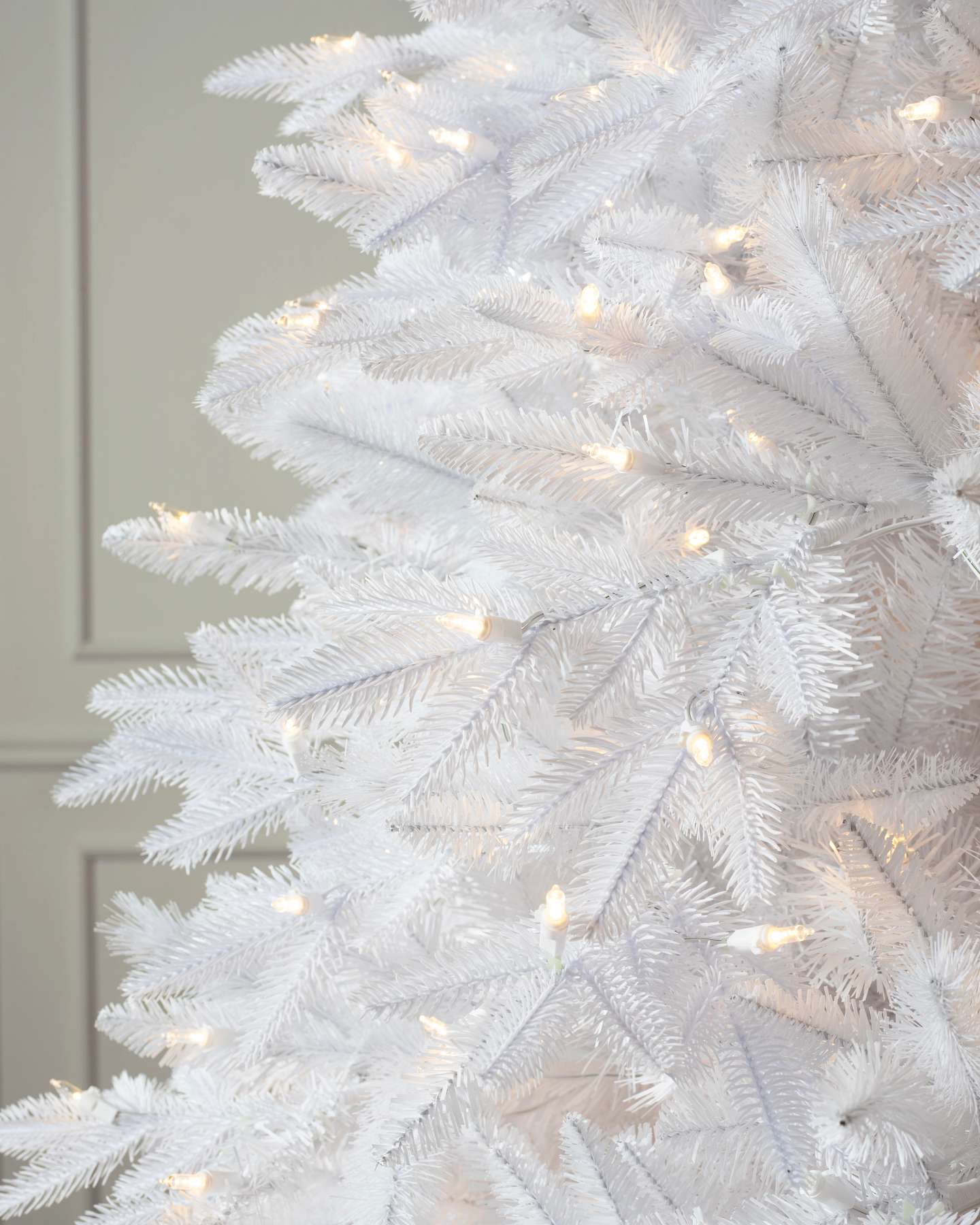 Balsam Hill Mount Washington White Christmas Tree with LED Lights Close-Up