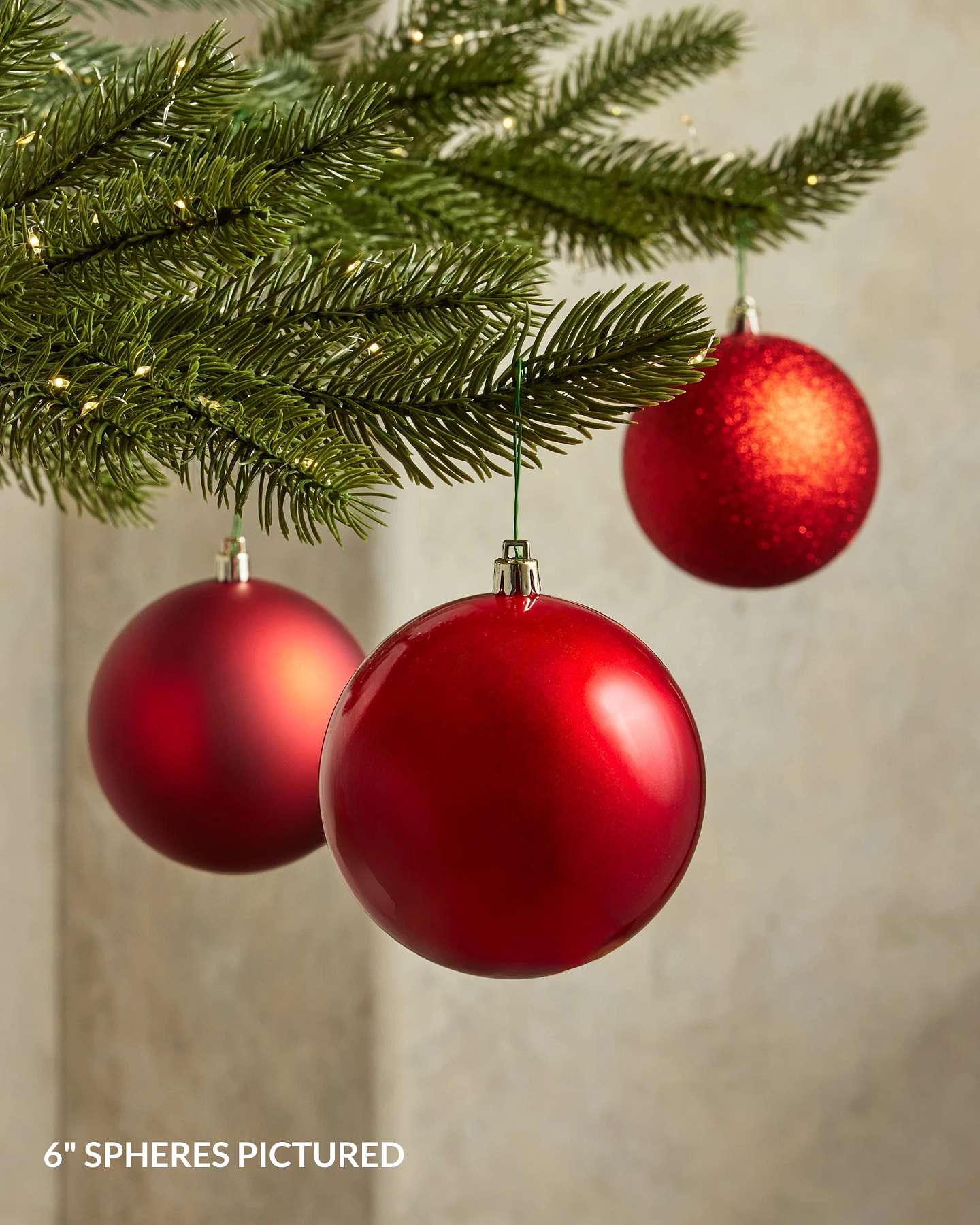 Balsam Hill Red Shatter Resistant Artificial Christmas Ornament Set of 20 Close-Up