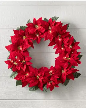 Outdoor Lit Red Poinsettia Celebration Wreath Outdoor Lit Red Poinsettia Celebration Wreath