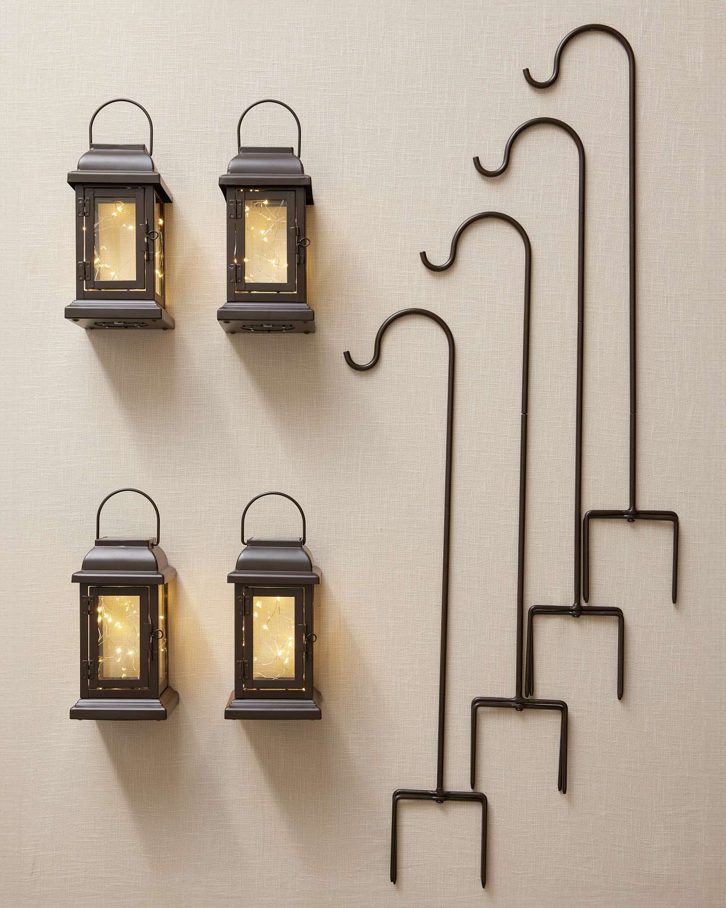 Balsam Hill Brown Classic Lantern Solar Pathway Fairy Lights Set of 4 Full Display
