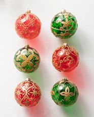 Assorted red and green jumbo Christmas ornaments