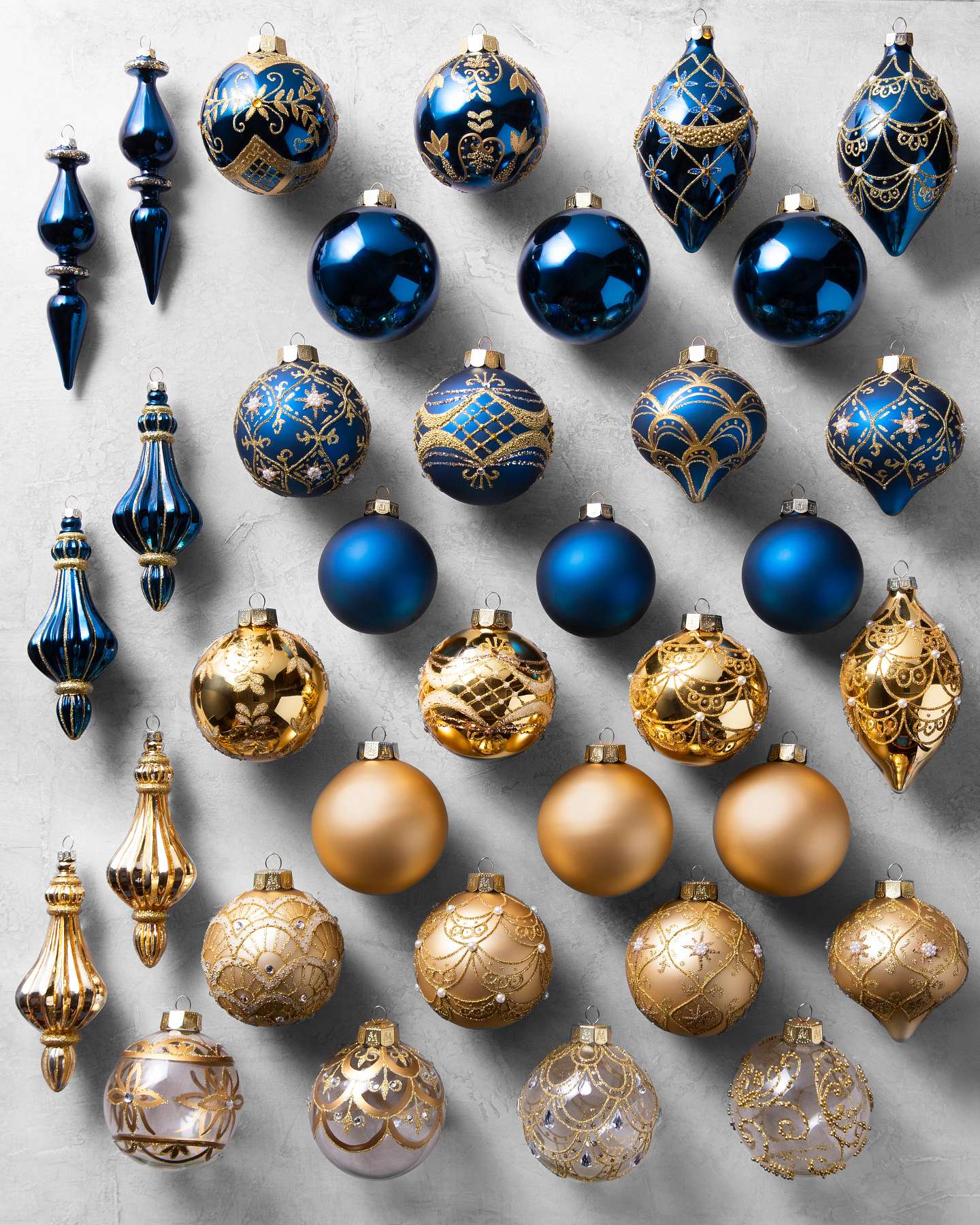 Balsam Hill Sapphire Gold Gilded Glory Artificial Christmas Ornament Set Assorted Collection