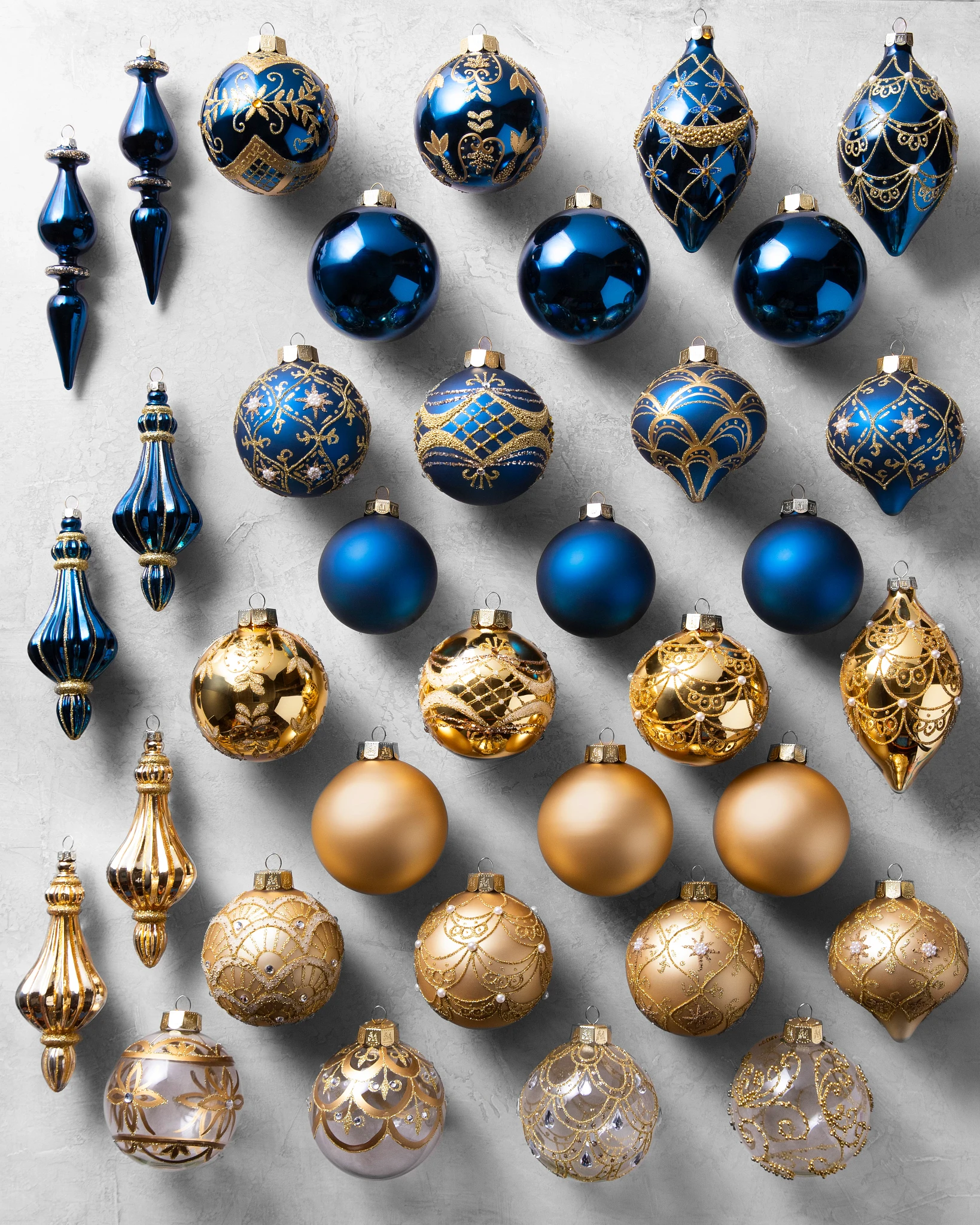 Sapphire & Gold Gilded Glory Main Glass Ornament Set