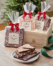 Assorted chocolate bark in a Christmas gift box