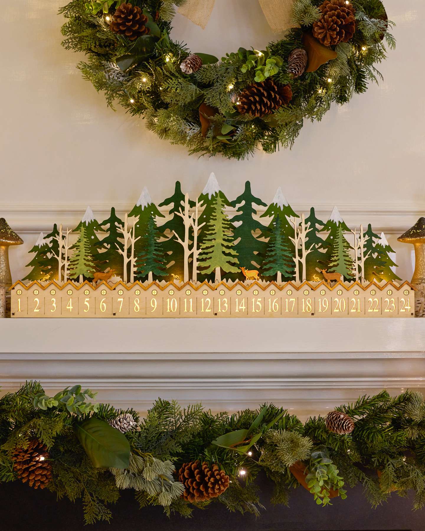 Balsam Hill Lit Wooden Forest Advent Calendar Product Display