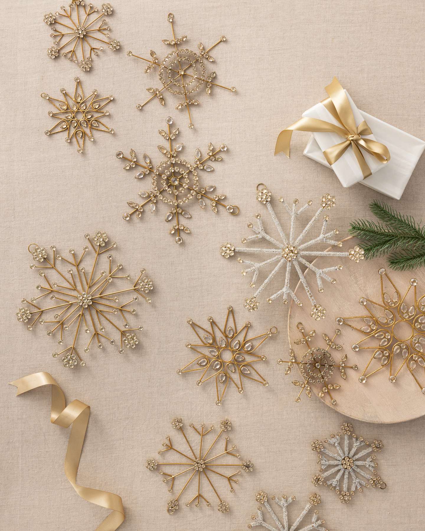 Balsam Hill Gold Antiqued Snowflake Christmas Ornament Set of 12 in Canvas Background